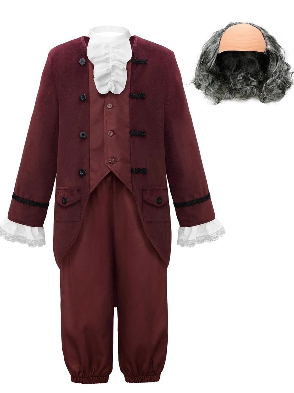 NWT ReliBeauty Boys Ben Franklin Costume Kids with Wig